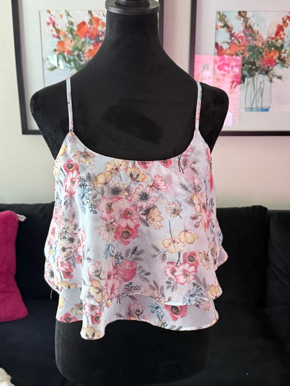 Forever 21 Floral Ruffle Cami - Pink, Yellow, Blue